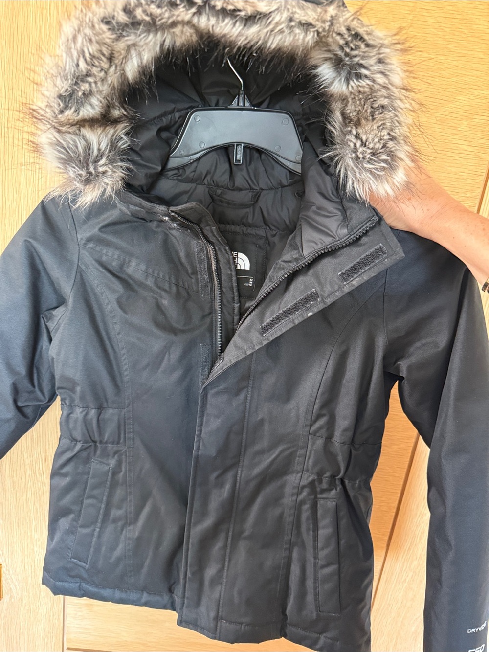 The North Face Girls Black Winter Jacket with Faux-Fur Hood Trim